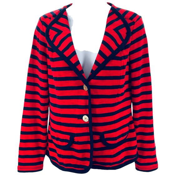 CAbi 224 Au Revoir Yacht Club Red Blue Stripe Nautical Preppy Jacket Blazer S - Picture 3 of 11